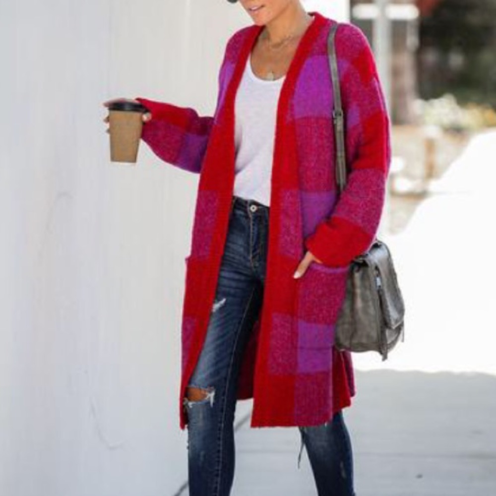 Integrity Checkered Pocket Cardigan (Vici)